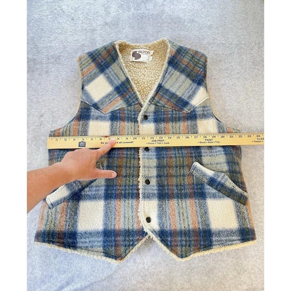 Silton California Wool Sherpa Vest Vintage 70's Pockets Sz Lg Western Cowboy